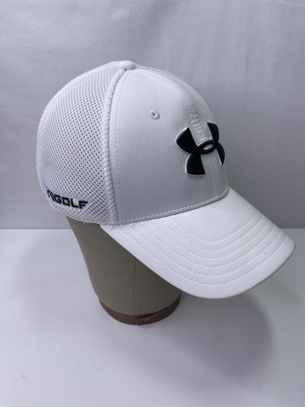 Under Armour Golf Classic Fit Hat Mens Medium Large White Mesh Back Stretch Cap